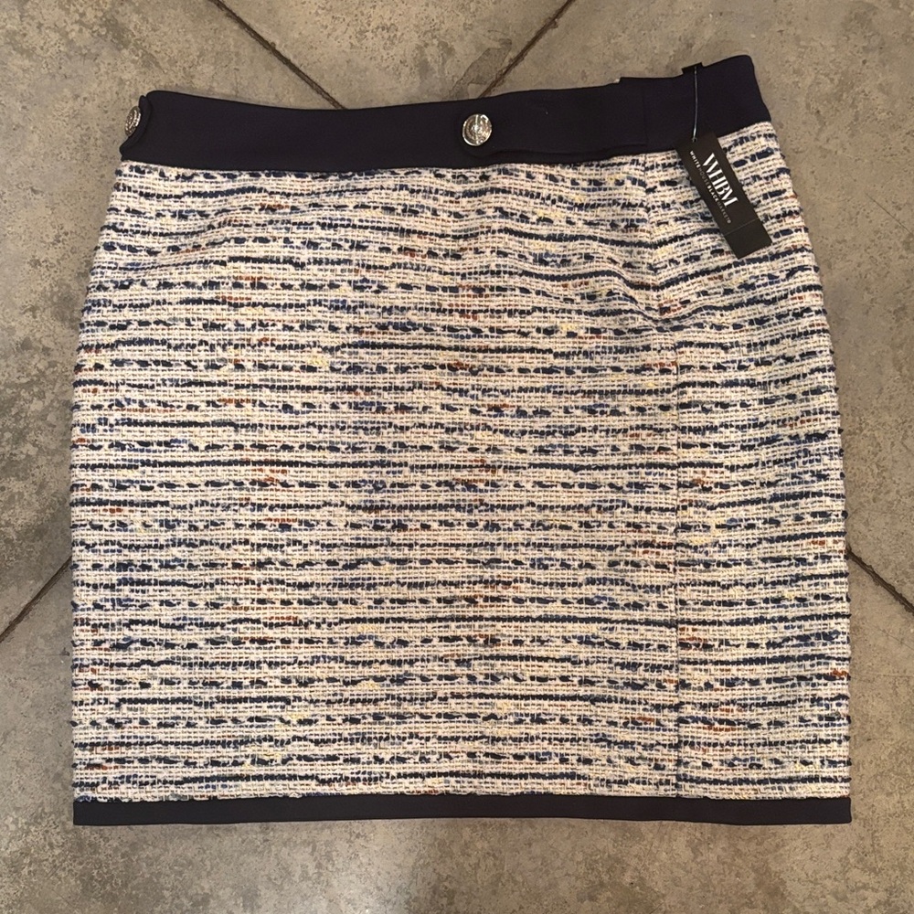 White House Black Market Navy-Trim Multicolor Tweed Mini Skirt